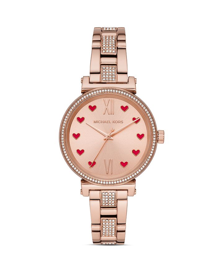 Michael Kors Sofie Heart-accented Link Bracelet Watch, 36mm In Rose Gold |  ModeSens