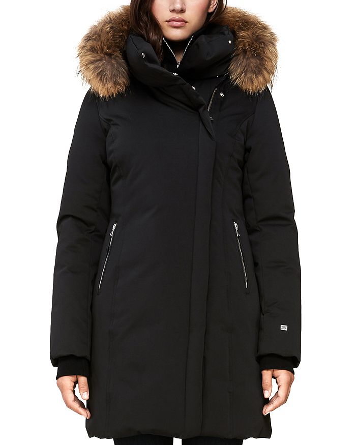 Soia Kyo Alsina Fur Trim Asymmetric Front Down Coat 100