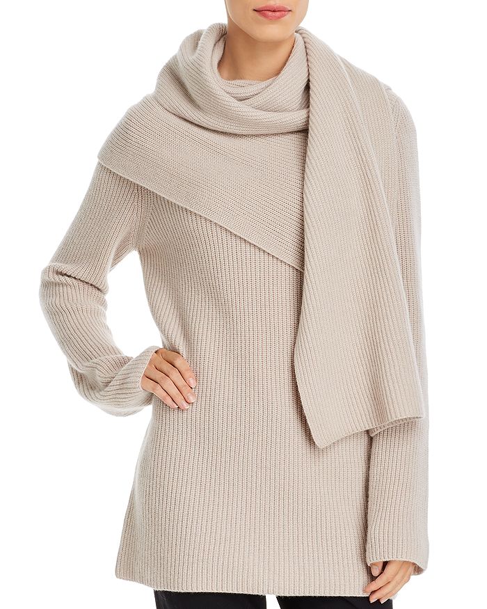 Shop Tory Burch Wool & Cashmere Scarf Sweater In Gray