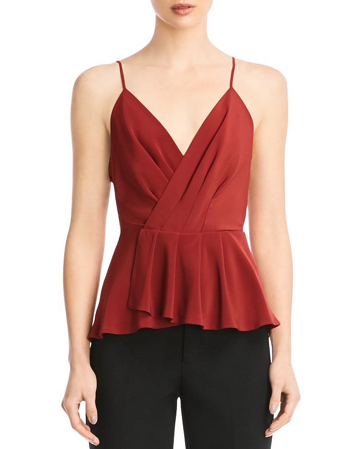 Bailey44 Annabelle Wrap-effect Pleated Satin Camisole In Madder