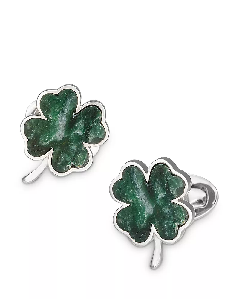 Jan Leslie Sterling Silver & Green Onyx Four-Leaf Clover Cufflinks