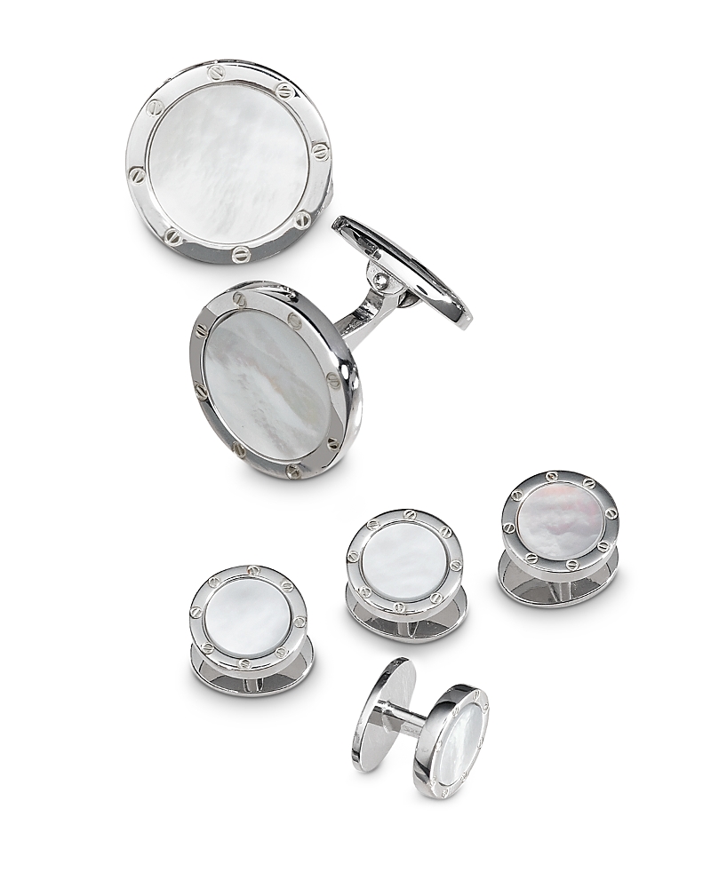 Jan Leslie Sterling Silver & Mother-of-pearl Round Stud Set In Silver
