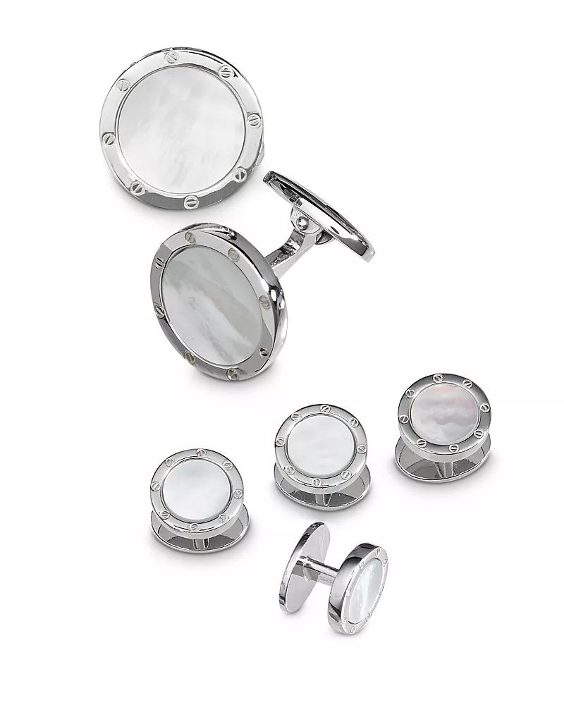 Jan Leslie Sterling Silver & Mother-of-Pearl Round Stud Set