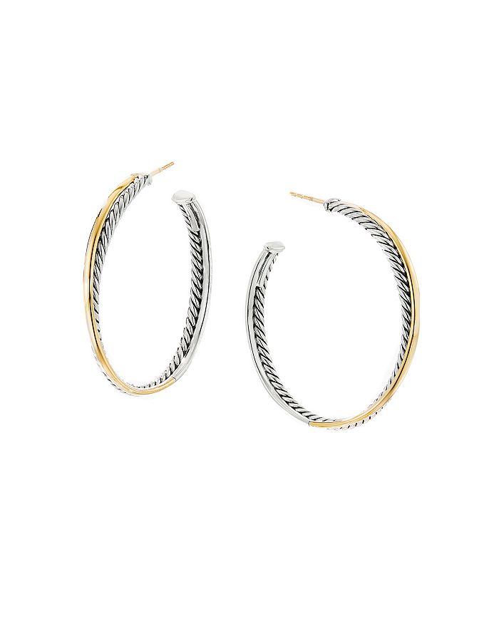 David Yurman - Sterling Silver & 18K Yellow Gold Crossover XL Hoop Earrings