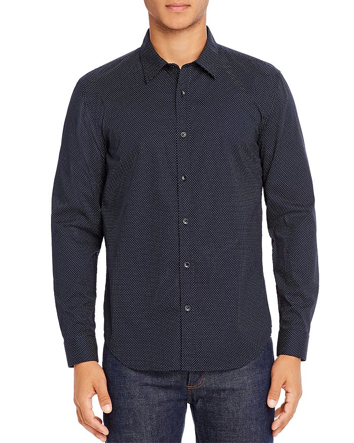 7 For All Mankind Micro-dot Print Regular Fit Shirt In Black Micro Dot