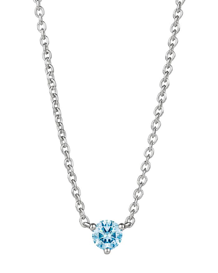 Lightbox Jewelry Solitaire Lab-grown Diamond Pendant Necklace In Sterling Silver, 18 In Blue/silver