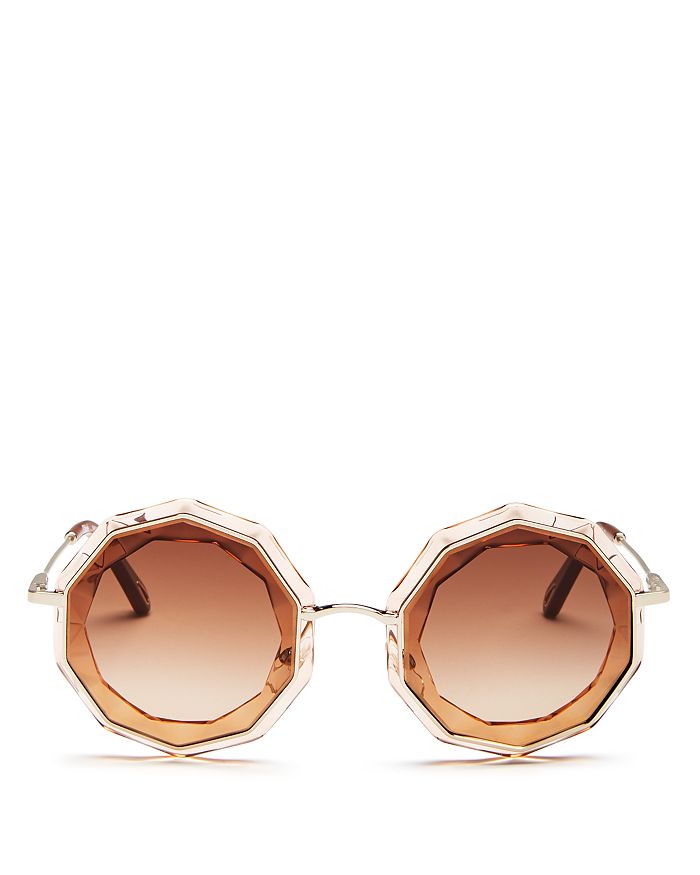 Chloé Women's Caite Round Sunglasses, 52mm In Gold/peach/gradient Brown