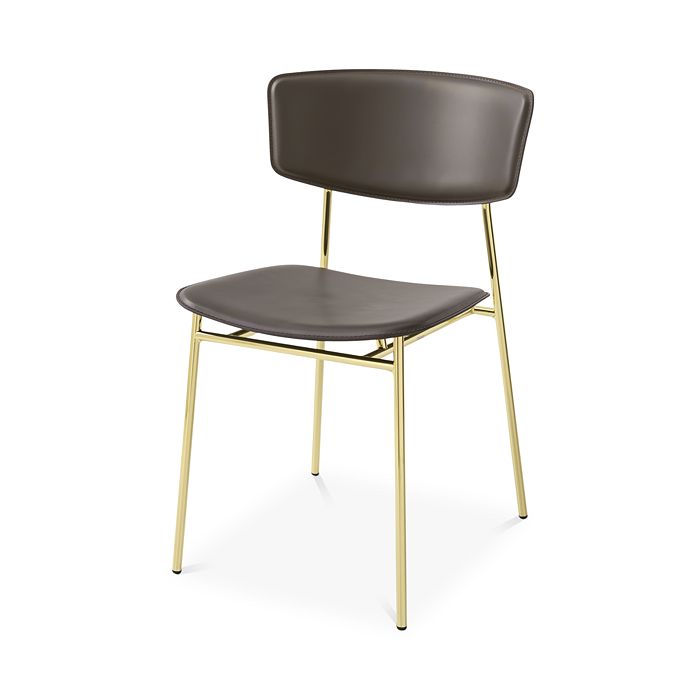 Calligaris Fifties Leather Chair In Brass/mud