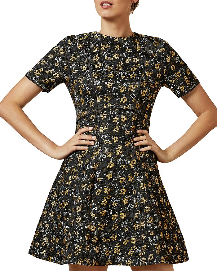 TED BAKER DIVWINE FLORAL METALLIC JACQUARD FIT AND FLARE DRESS,WMD-DIVWINE-WC9W