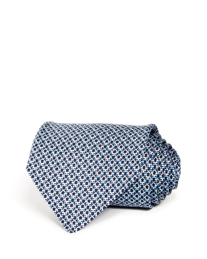 Ferragamo Mini Linked Gancini Silk Classic Tie In Navy/azure