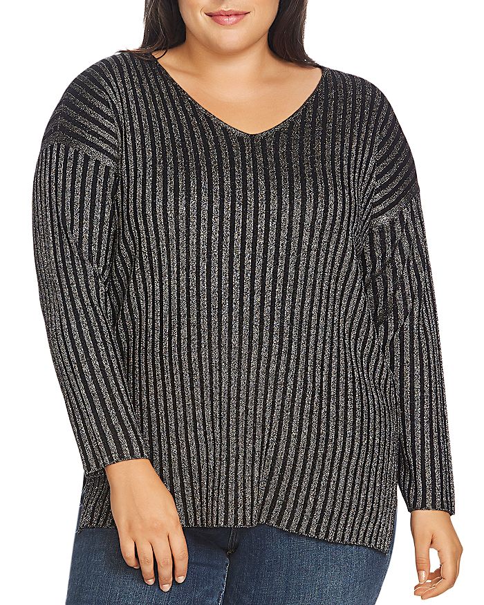 VINCE CAMUTO PLUS METALLIC RIBBED SWEATER,9269204