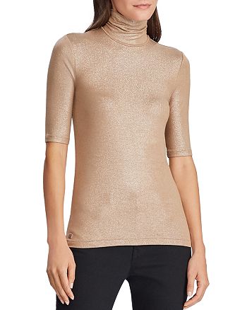 Ralph Lauren Metallic Turtleneck Top | Bloomingdale's