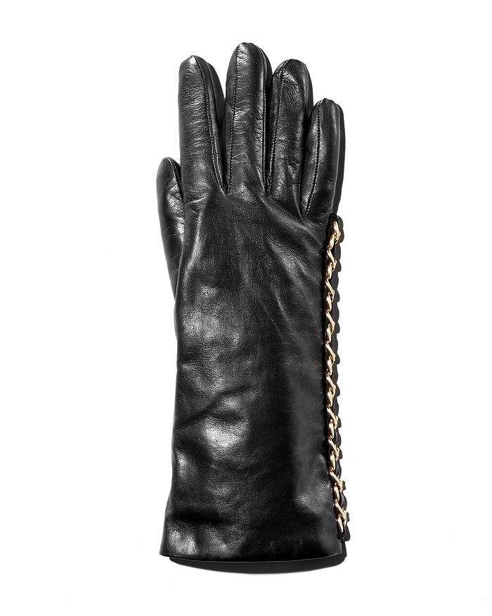 Portolano Chain Trim Leather Gloves In Black