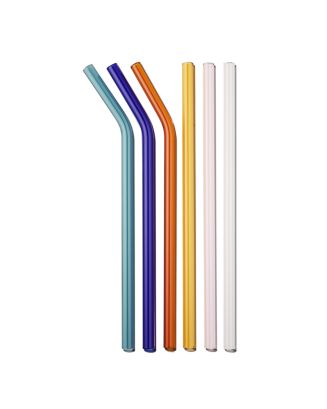 Kikkerland Reusable Glass Straws, 6 Assorted Colors (CU279)