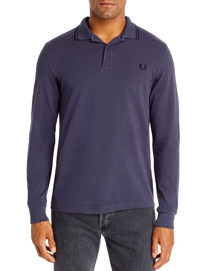 Fred Perry Twin Tipped Long Sleeve Slim Fit Polo Shirt In Graphite