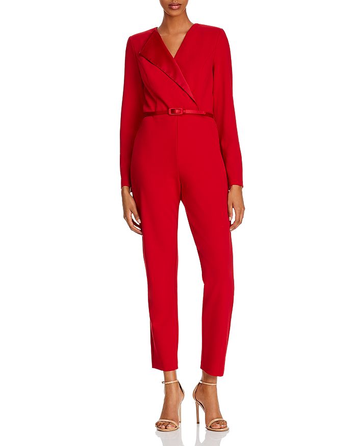 Adrianna Papell Crepe And Satin Tuxedo Jumpsuit In Scarlet
