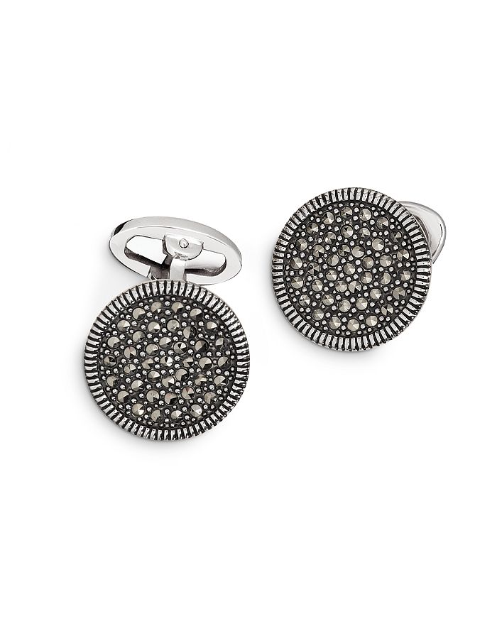 Shop Jan Leslie Sterling Silver And Marcasite Coin-edge Cufflinks In Brown