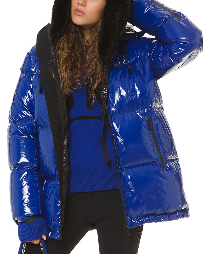 Michael Michael Kors Hooded & Quilted Cire Down Jacket In Twilight 