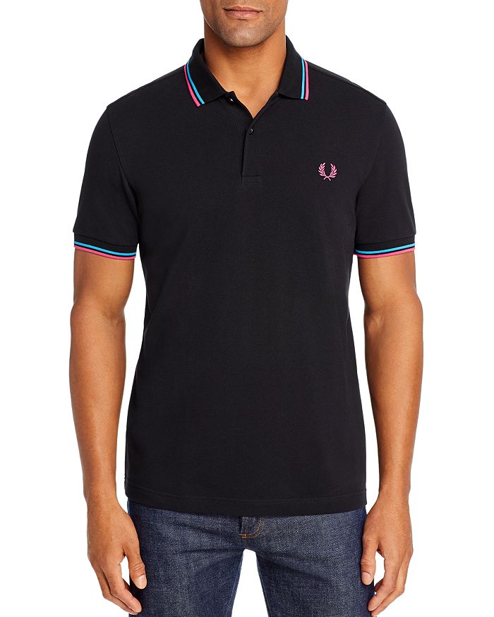 Fred Perry Twin Tipped Slim Fit Polo In Black/cyan