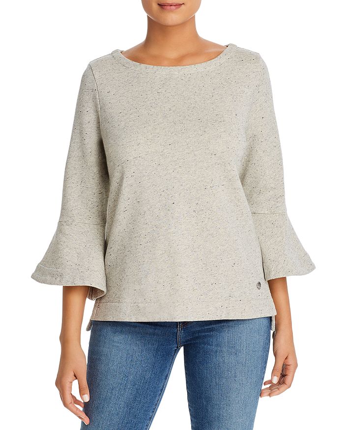 Tommy Bahama Bell-sleeve Metallic-knit Top In Fossil Gray Heather