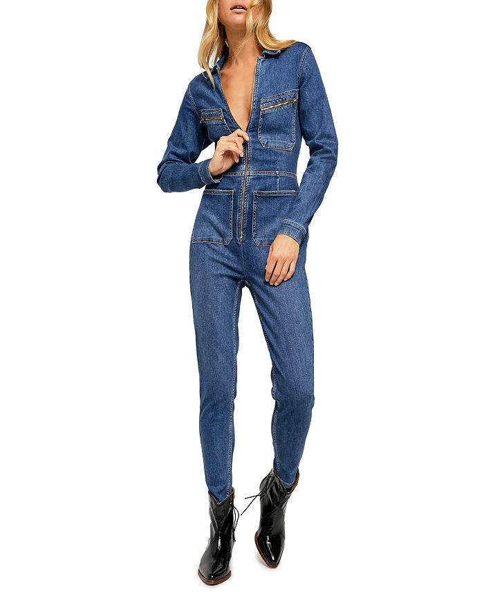 Denim jumpsuit with zipper - Women