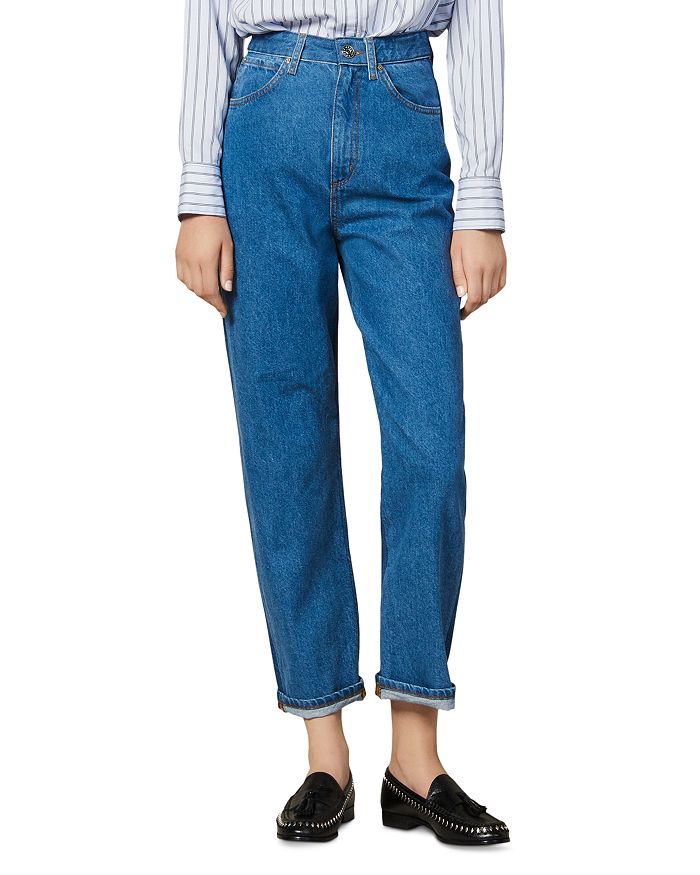 SANDRO DUAL HIGH-RISE TWO-TONE JEANS IN BLUE JEANS,SFPJE00133