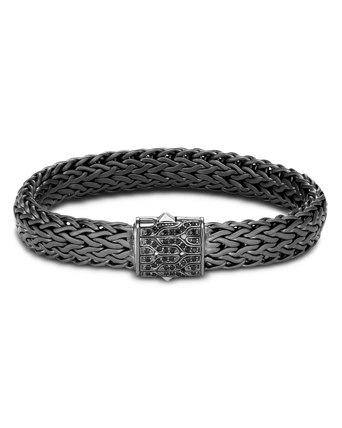 Shop John Hardy Men's Blackened Sterling Silver Classic Chain Large Flat Link Bracelet With Black Sapphire In Black/silver