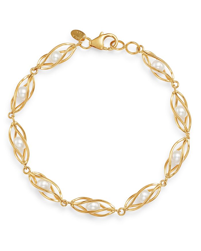 Bloomingdale's Cultured Freshwater Pearl Cage Bracelet In 14k Yellow Gold - 100% Exclusive In White/gold