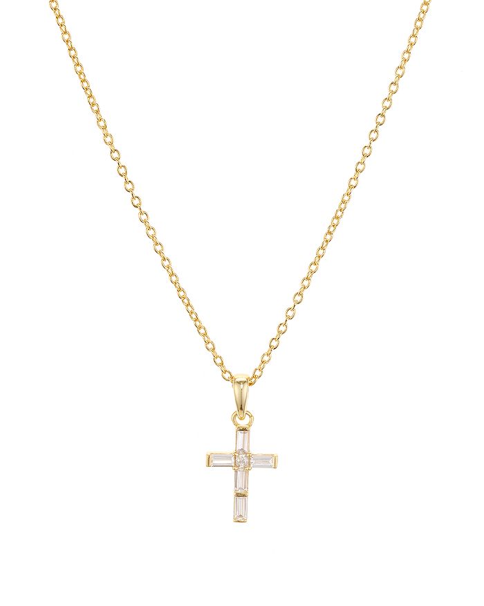 Argento Vivo Baguette Cross Pendant Necklace In 18k Gold-plated Sterling Silver, 16-18