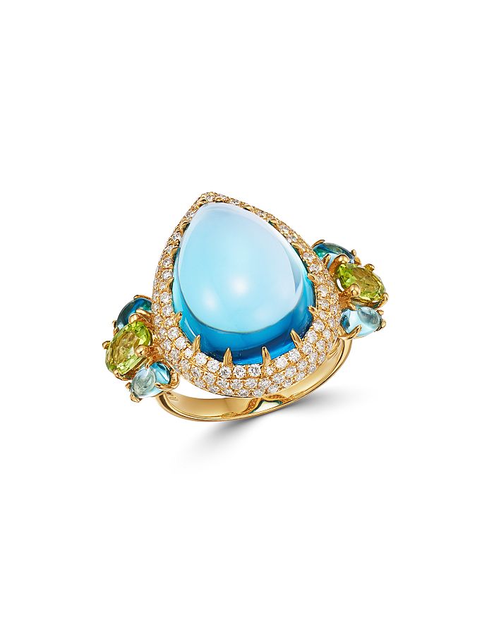 Bloomingdale's Diamond, Swiss Blue Topaz & Peridot Ring In 14k Yellow Gold - 100% Exclusive In Multi/gold