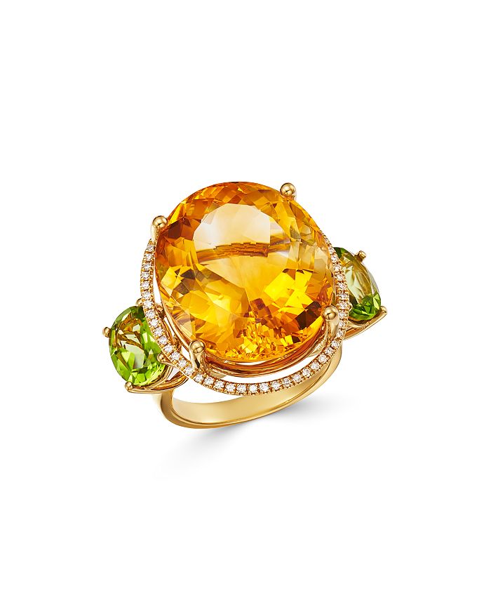 Bloomingdale's Citrine & Peridot Statement Ring With Diamond Accents In 14k Yellow Gold - 100% Exclusive In Multi/gold
