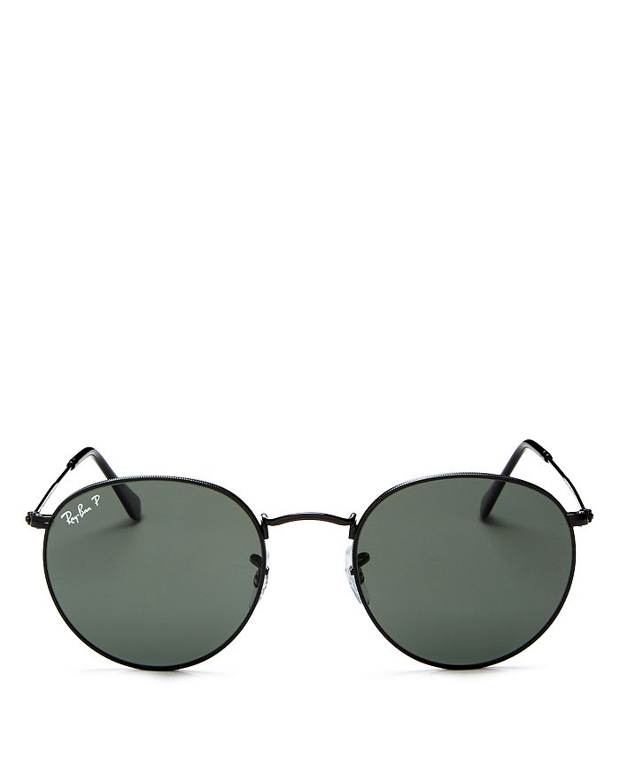 Ray Ban Unisex Polarized Round Sunglasses In Black/polarized Green