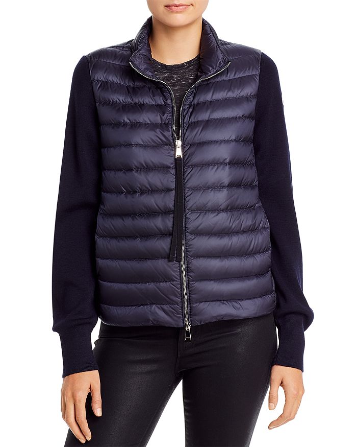 Moncler Tricot Down Cardigan In Navy | ModeSens