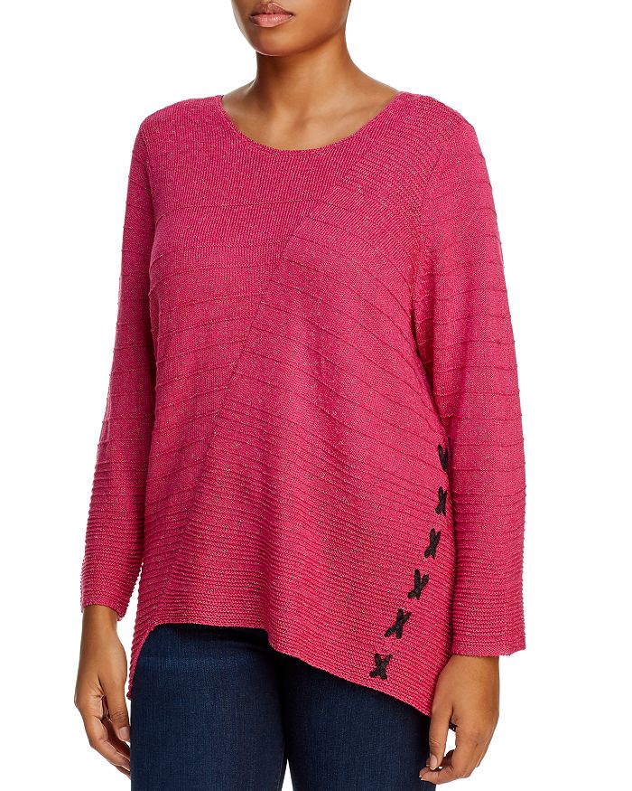 Nic And Zoe Plus Nic+zoe Plus Ribbed Lace-up Sweater In Pure Pink ...