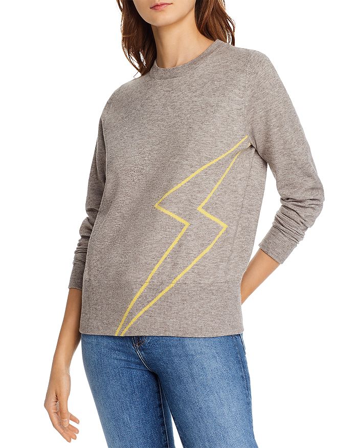 Aqua Madeleine Thompson X  Lightning Bolt Sweater - 100% Exclusive In Heather Grey/yellow