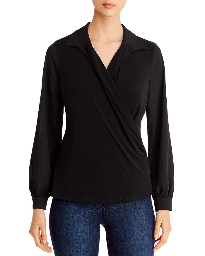 KARL LAGERFELD COLLARED FAUX-WRAP TOP,L9JH7801
