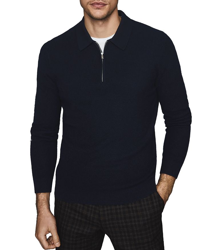 Reiss Stevie Half-zip Ribbed Polo Sweater In Navy | ModeSens