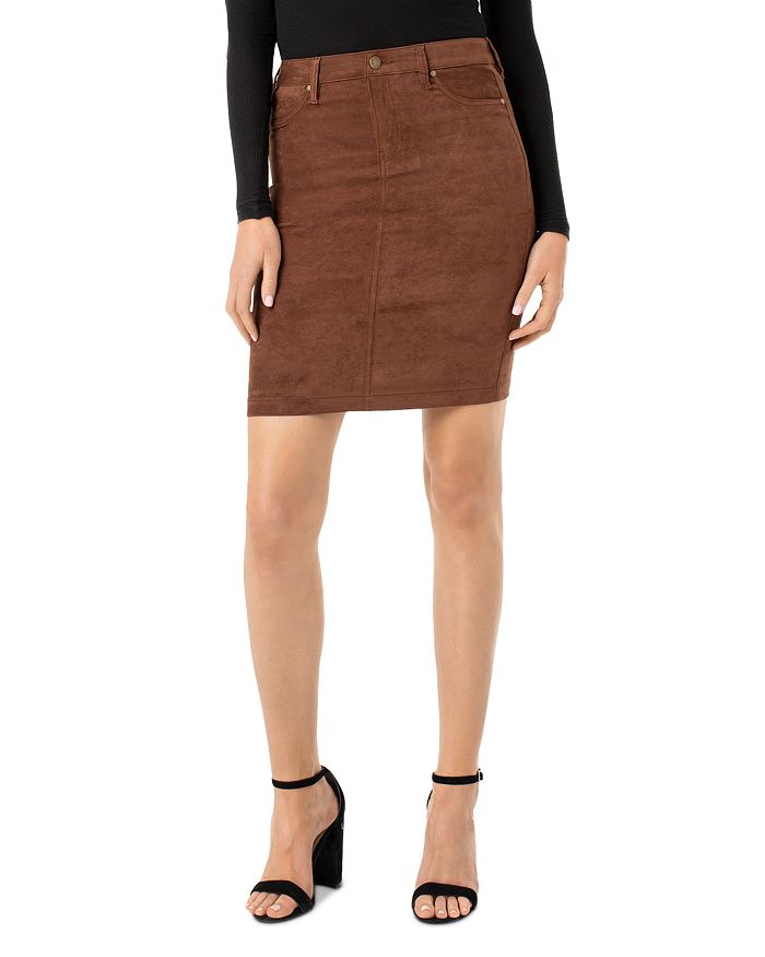 Liverpool Los Angeles Faux-suede Pencil Skirt In Chocolate Brown