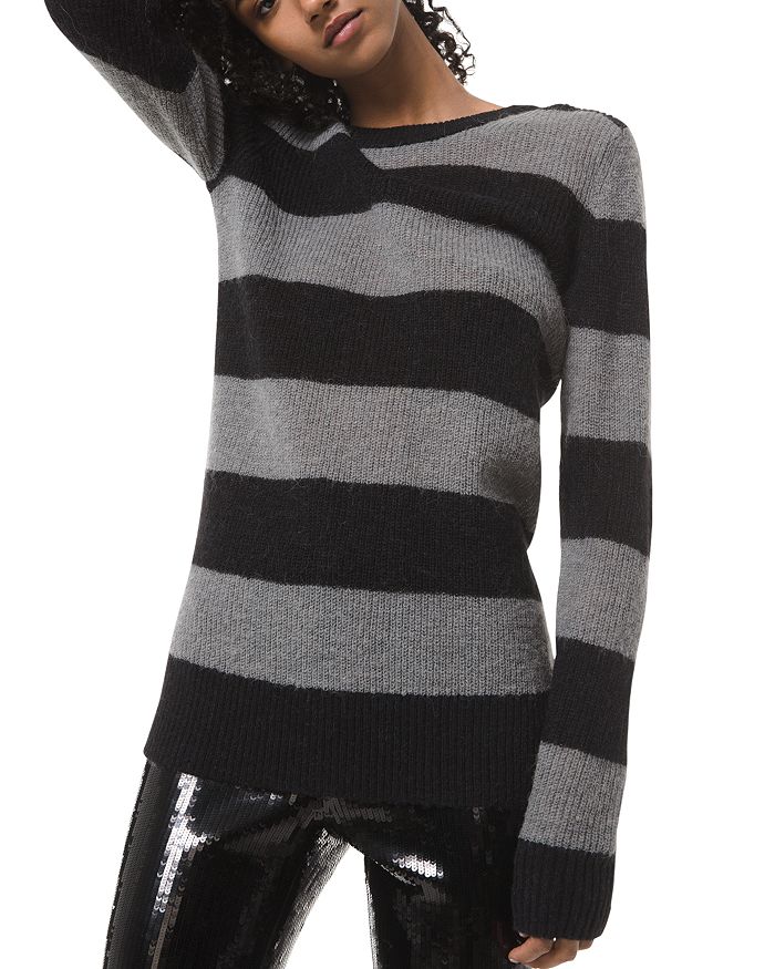 Michael Michael Kors Striped Rugby-inspired Sweater In Black/gunmetal