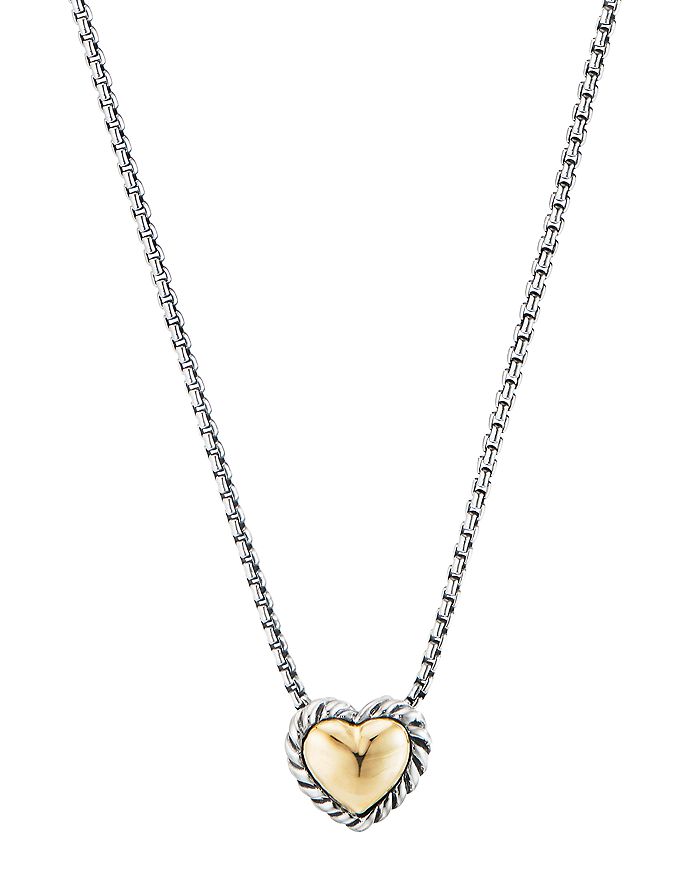 DAVID YURMAN STERLING SILVER CABLE COOKIE CLASSIC HEART NECKLACE WITH 18K YELLOW GOLD,N12533 S818
