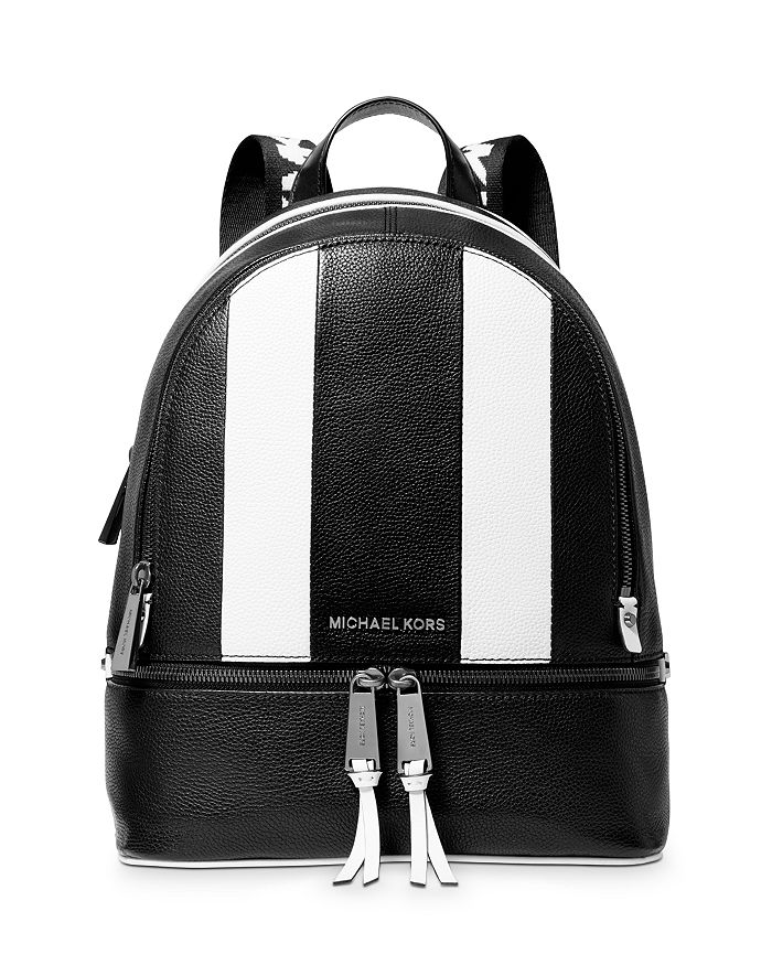 Michael Michael Kors Medium Leather Backpack In Black/optic White ...