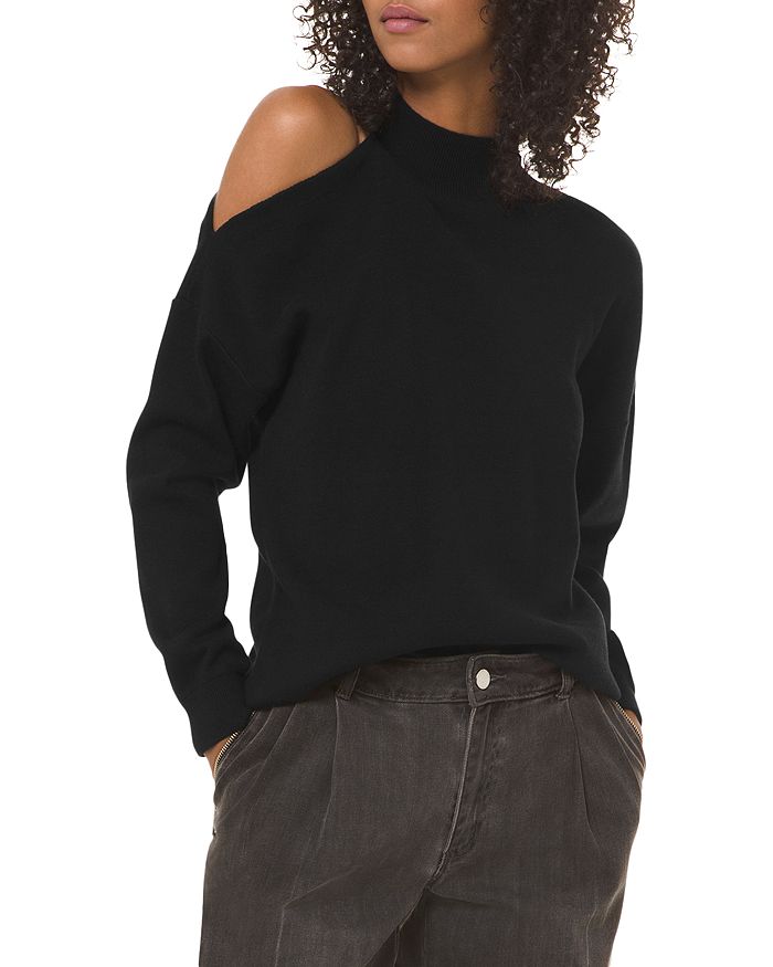 Michael Michael Kors Cold shoulder Mock Neck Sweater In Black ModeSens