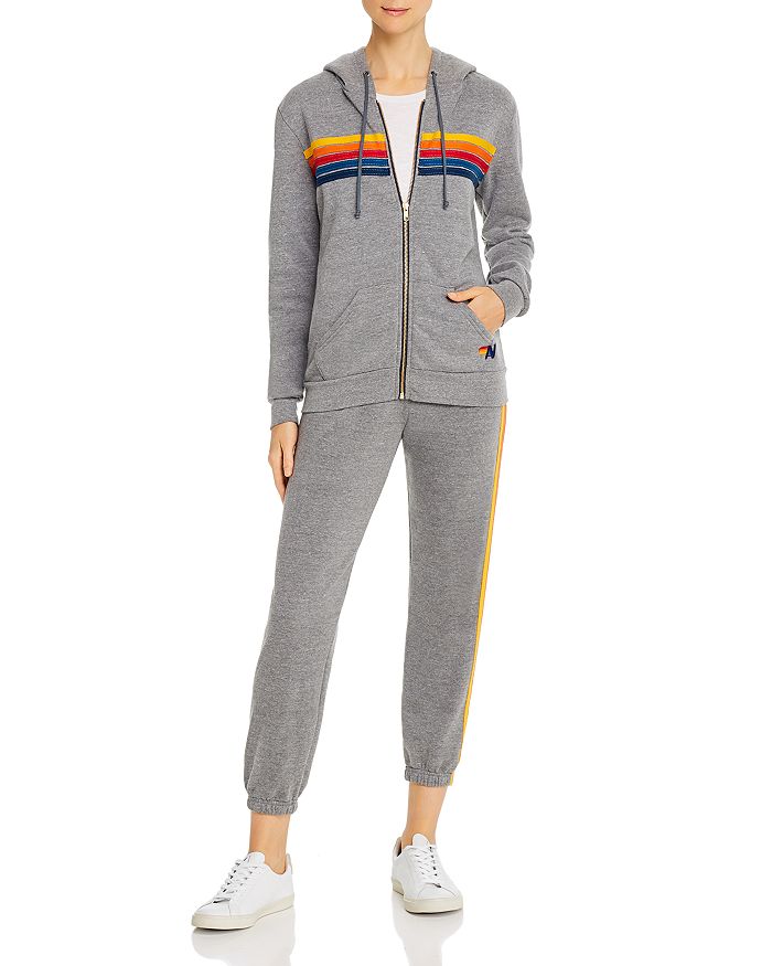 Shop Aviator Nation Rainbow Stripe Hoodie In Heather Gray/classic Stripe