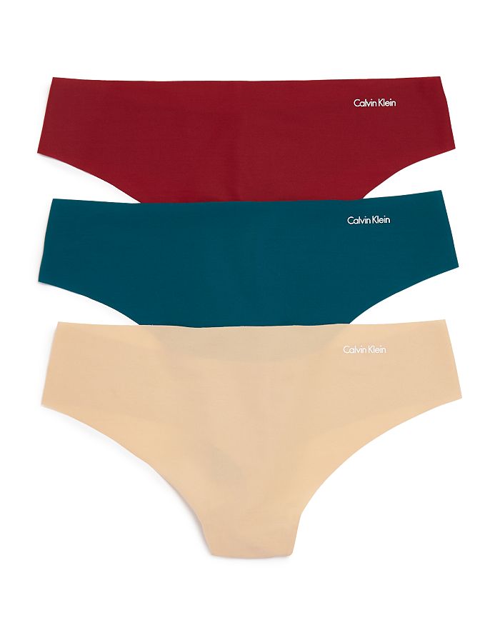 Calvin Klein Invisibles Thongs, Set Of 3 In Bare/teal/jam