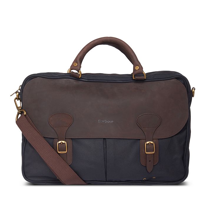 Barbour Waxed Cotton & Leather Briefcase In Navy