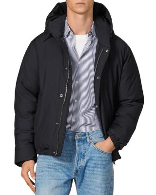 navy hooded puffer jacket