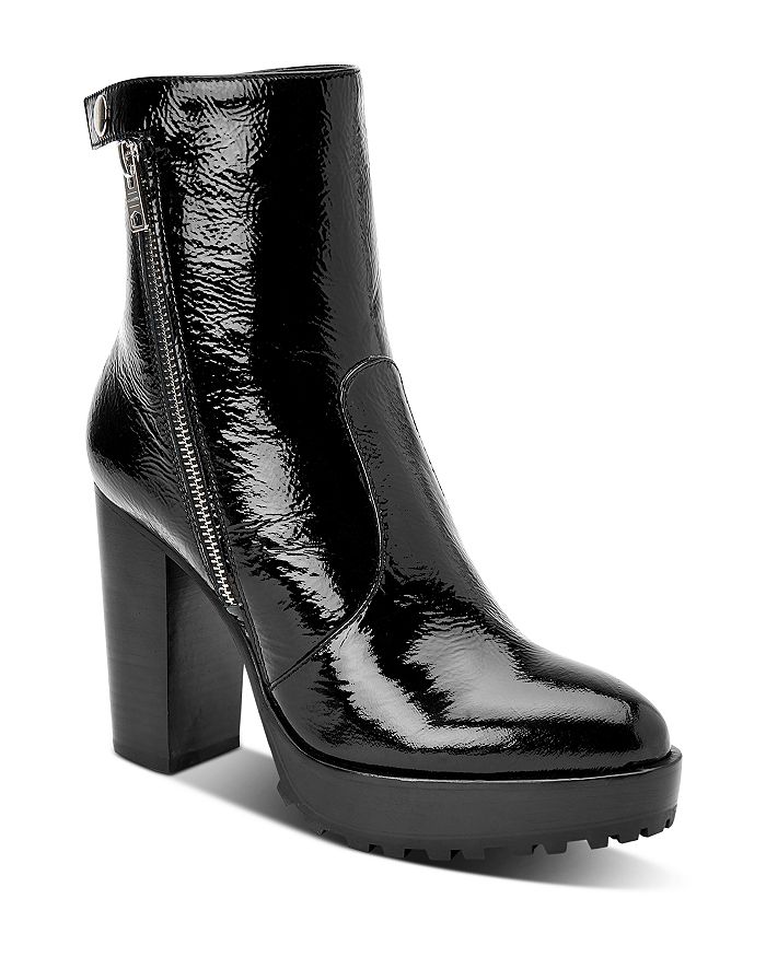 Allsaints Women's Ana Block Heel Ankle Booties In Black Patent Leather