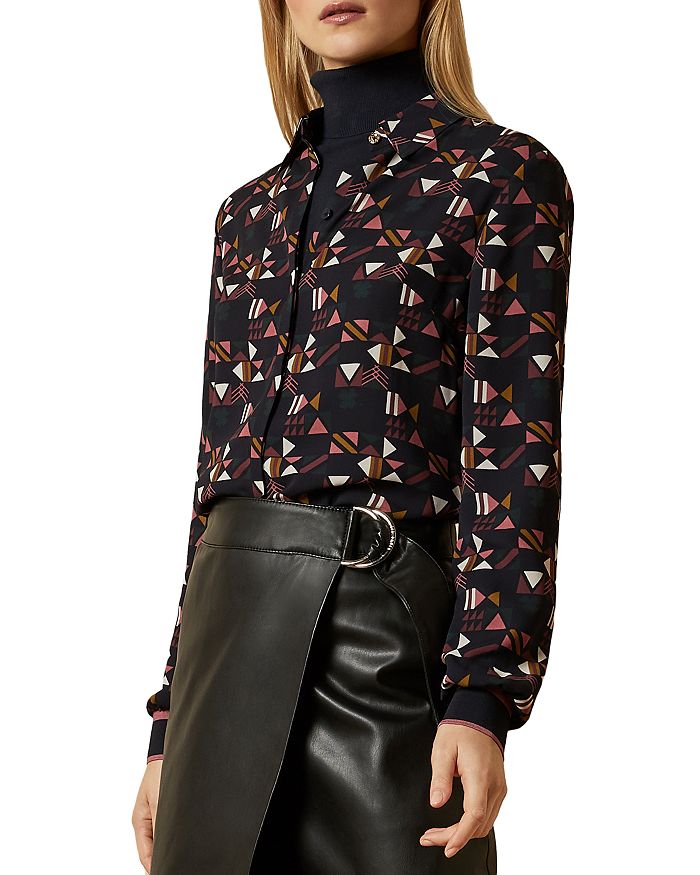Ted Baker Julez Nordic-puzzle Print Shirt In Navy