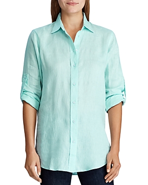 Ralph Lauren Lauren  Linen Button-down Shirt In Pale Aqua