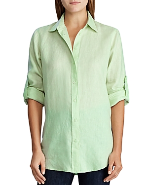 Ralph Lauren Lauren  Linen Button-down Shirt In Green